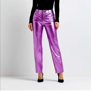 **River Island** PINK METALLIC STRAIGHT LEG TROUSERS sz US 14